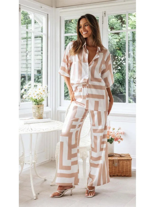 Elodie™ | Damer To-delt Sæt med Trendy Print og Bukser med Vide Ben