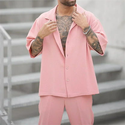 Eliano™ | Herrer Lounge Sæt 2-Dele med Skjorte med Knapper og Vide Bukser | Sommerligt Casual Sæt i Minimalistisk Stil
