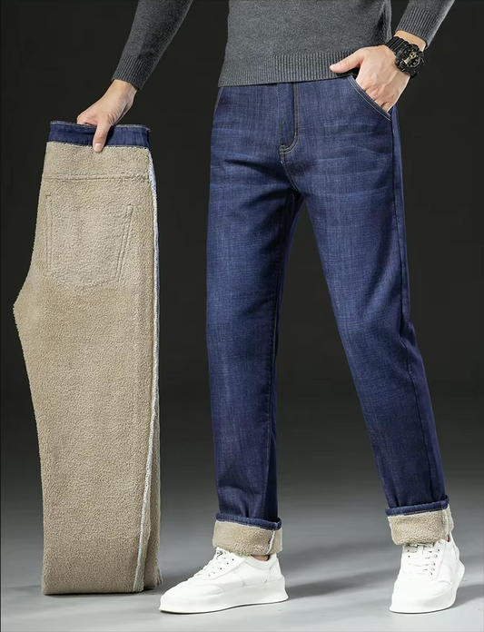 René™ | Mænd Jeans i Denim med Fleecefor til Vinter | Varm og Stilfuld