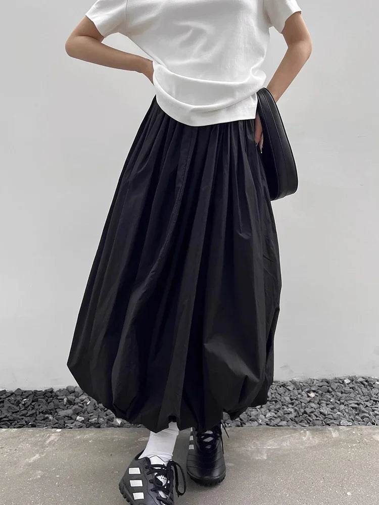 Mireko™ | Sort Ballonnederdel Dame | Voluminøs Midinederdel med Elastisk Taljebånd i Minimalistisk Urban Stil
