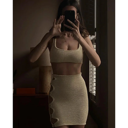 Solana | Strikket Co-Ord Sæt Damer Med Cut-Out Mini Nederdel & Bandeau Top