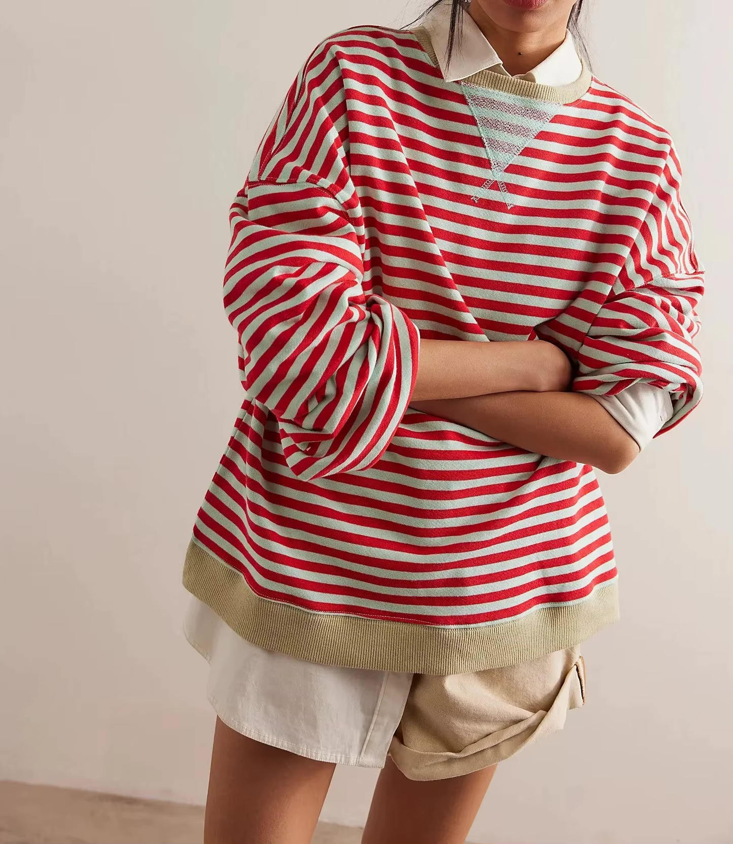 Elisa™ | Damer Oversized Stribet Sweater Med Kontrasterende Kanter | Casual Streetstyle Pullover
