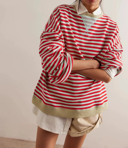 Elisa™ | Damer Oversized Stribet Sweater Med Kontrasterende Kanter | Casual Streetstyle Pullover