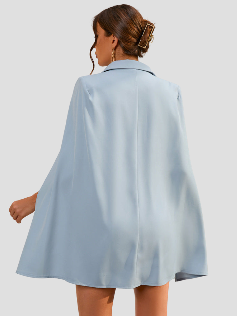 Amarielle™ | Damer Cape Blazer Kjole med Guldknapper | Chic, Elegant Cocktailkjole med Taljebælte