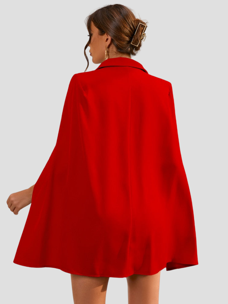 Amarielle™ | Damer Cape Blazer Kjole med Guldknapper | Chic, Elegant Cocktailkjole med Taljebælte