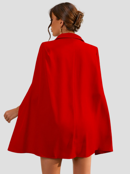Amarielle™ | Damer Cape Blazer Kjole med Guldknapper | Chic, Elegant Cocktailkjole med Taljebælte