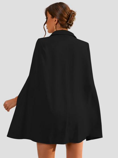 Amarielle™ | Damer Cape Blazer Kjole med Guldknapper | Chic, Elegant Cocktailkjole med Taljebælte