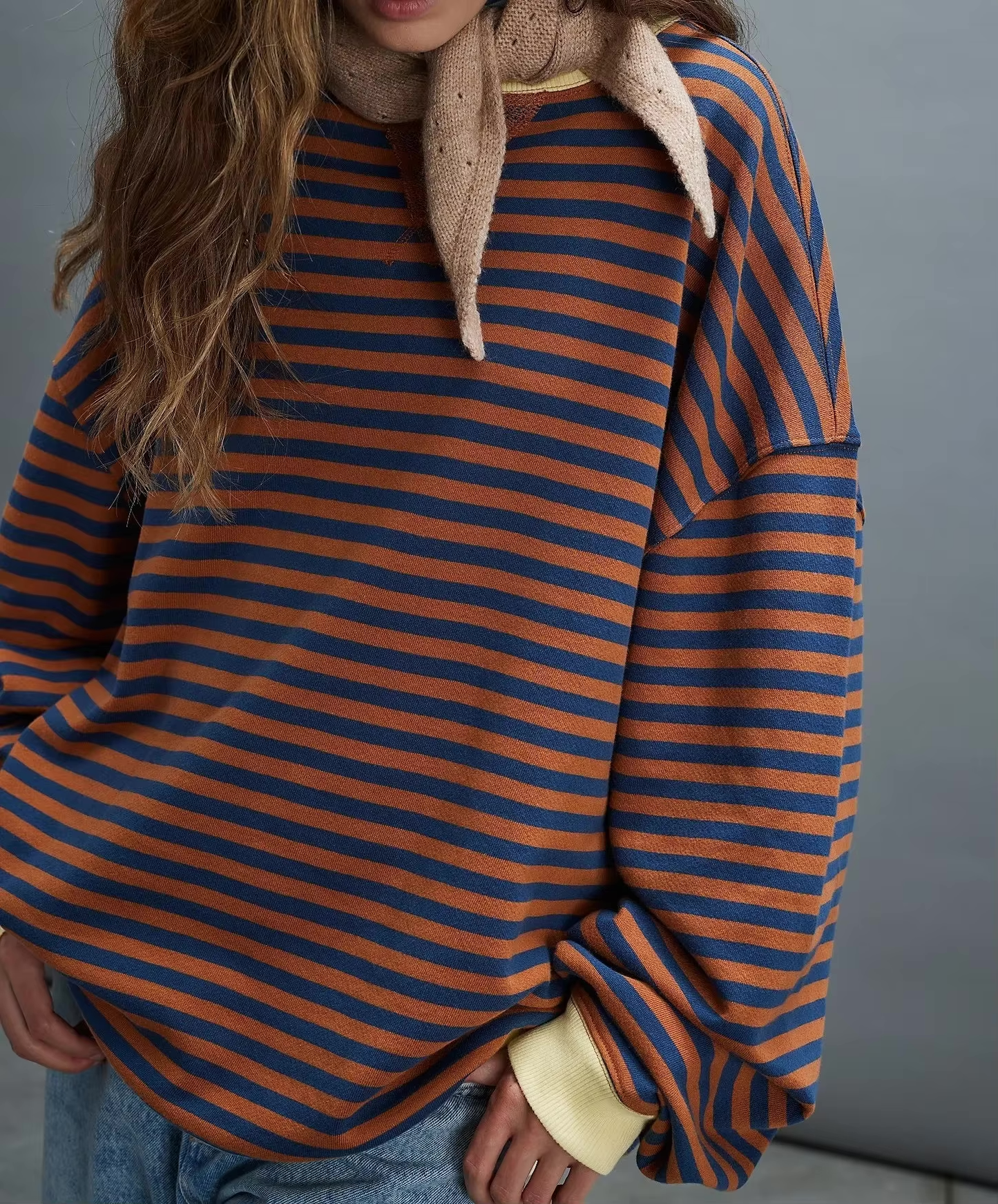 Elisa™ | Damer Oversized Stribet Sweater Med Kontrasterende Kanter | Casual Streetstyle Pullover