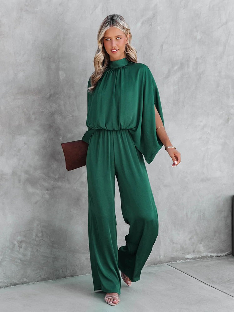Jane™ | Damer Let & Chik Buksedragt | Elegant Høj Hals & Vide Sommerfugleærmer