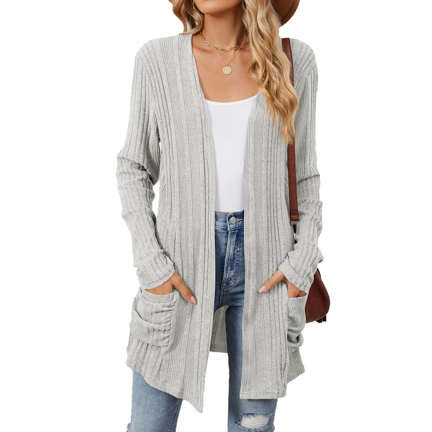 Almira | Lang Damer Ribstrikket Cardigan