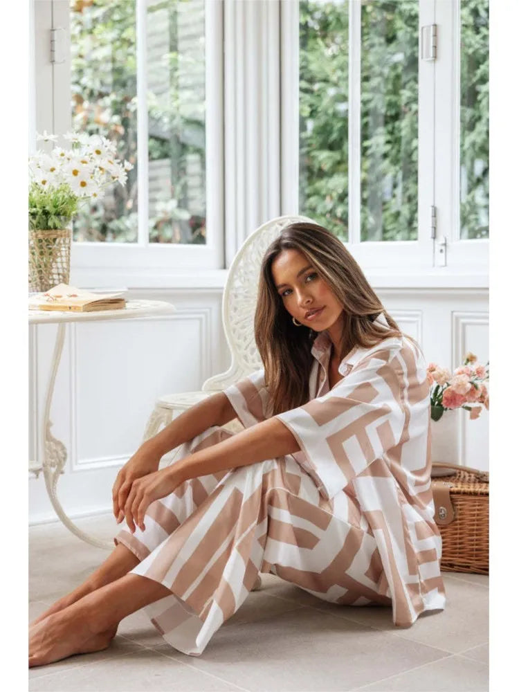 Elodie™ | Damer To-delt Sæt med Trendy Print og Bukser med Vide Ben