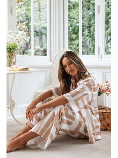 Elodie™ | Damer To-delt Sæt med Trendy Print og Bukser med Vide Ben