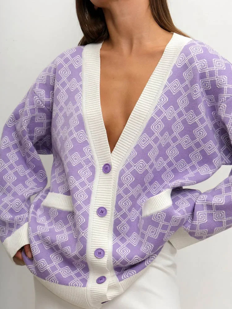 Isolde | Oversize Damer Cardigan med Geometrisk Mønster