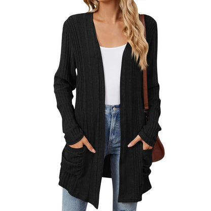 Almira | Lang Damer Ribstrikket Cardigan
