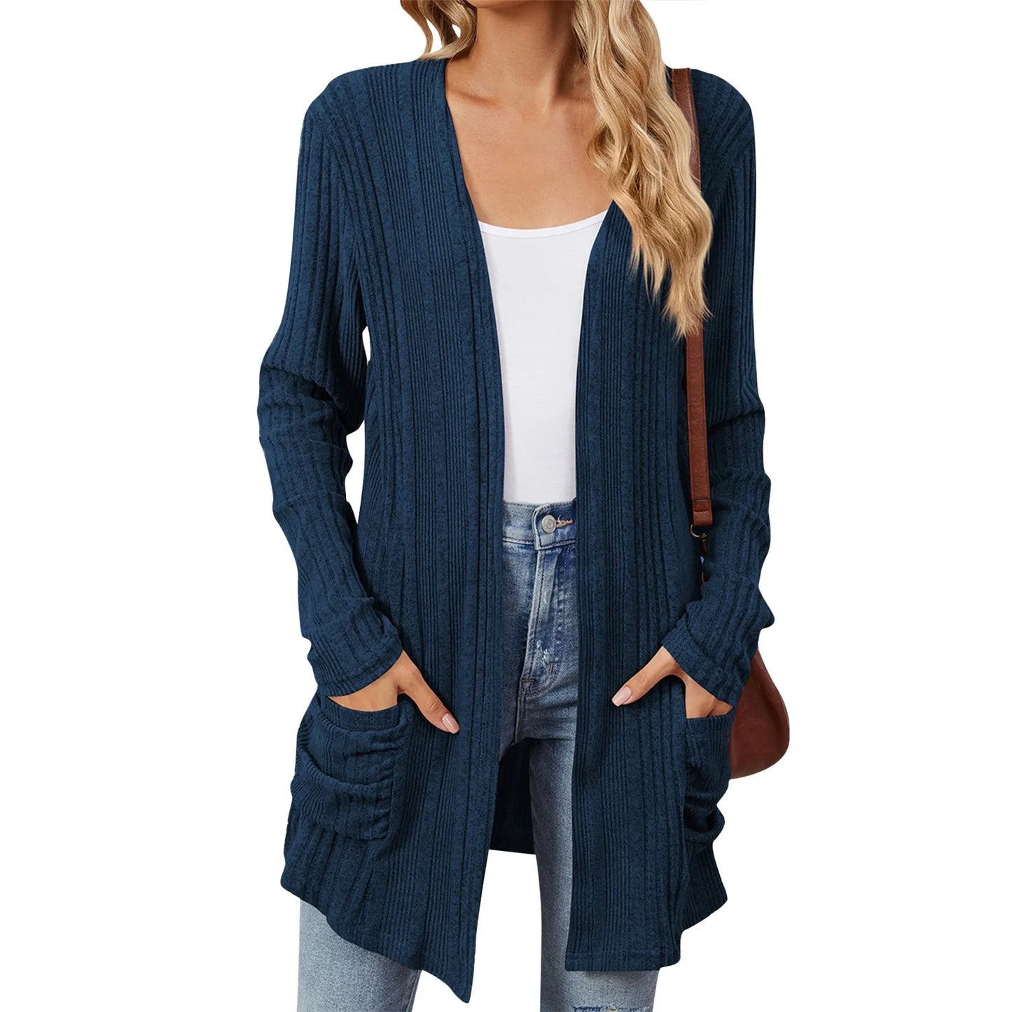 Almira | Lang Damer Ribstrikket Cardigan