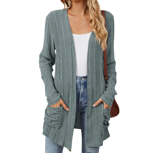 Almira | Lang Damer Ribstrikket Cardigan
