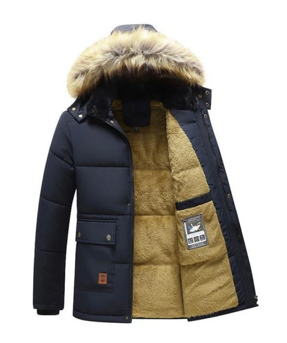 Para™ | Luksuriøs Herre Parka Vinterjakke med Teddylining og Pelsforet Hætte