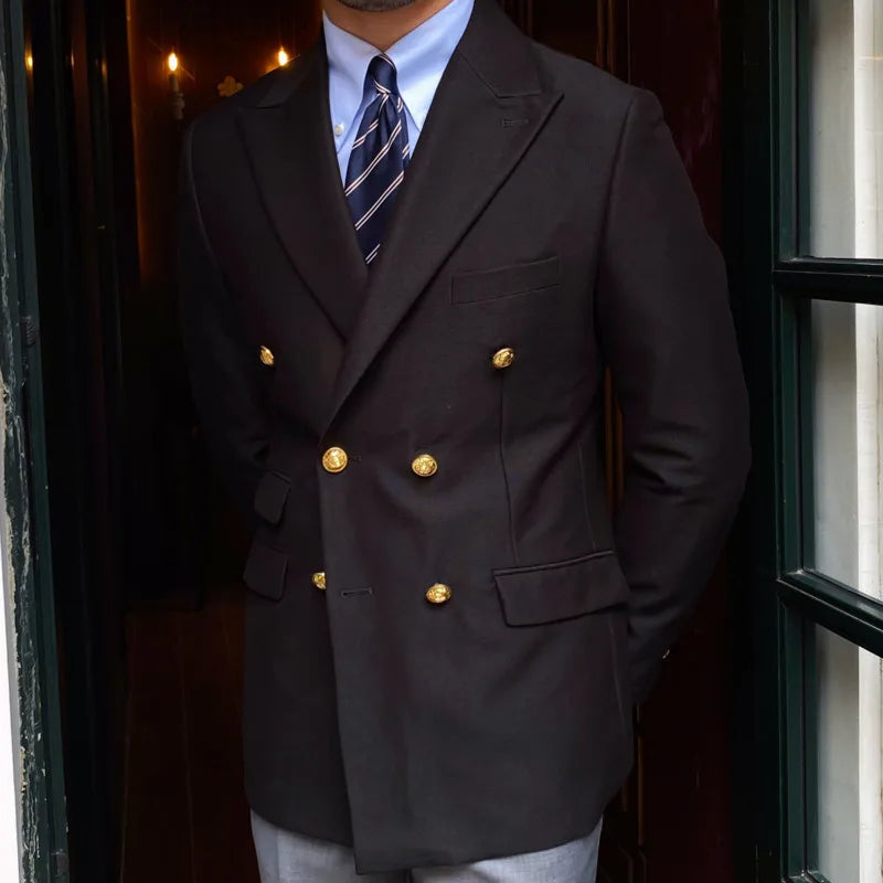 Aurelio | Slim Fit Blazer med Dobbelt Guldfarvet Knaplukning Herrer