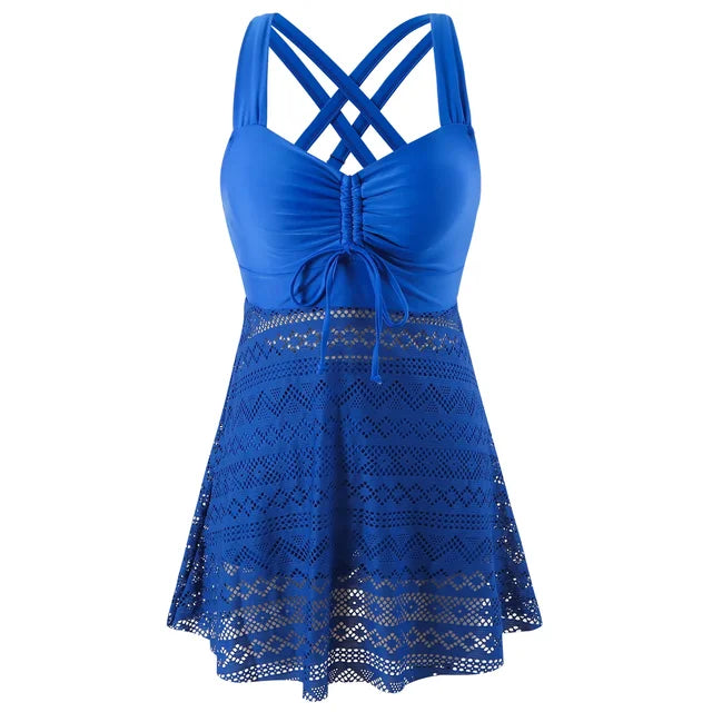 Nia™ | Damer Tankini Bade Sæt | Elegant Badekjole med Blondeaccent og Flatterende Pasform