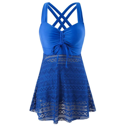 Nia™ | Damer Tankini Bade Sæt | Elegant Badekjole med Blondeaccent og Flatterende Pasform