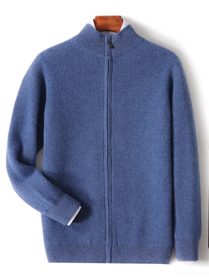 Xavier™ | Herre Merinould Kashmir Cardigan | Luksus Ribstrikket Uldvest med Lynlås