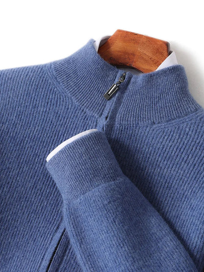Xavier™ | Herre Merinould Kashmir Cardigan | Luksus Ribstrikket Uldvest med Lynlås