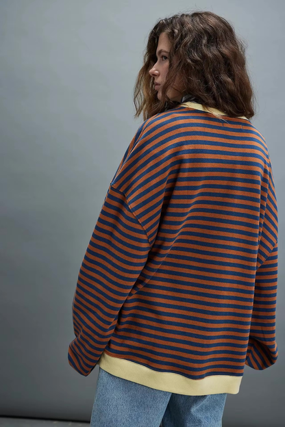 Elisa™ | Damer Oversized Stribet Sweater Med Kontrasterende Kanter | Casual Streetstyle Pullover