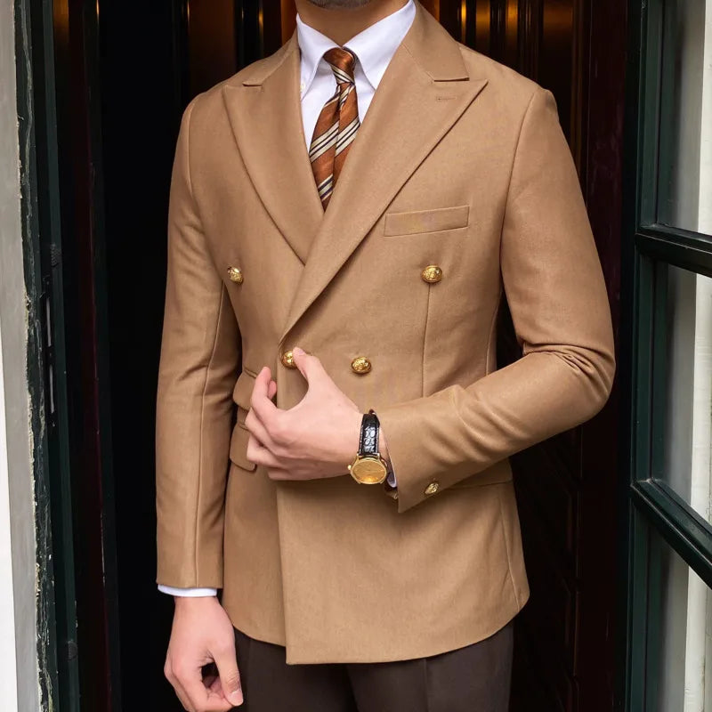 Aurelio | Slim Fit Blazer med Dobbelt Guldfarvet Knaplukning Herrer