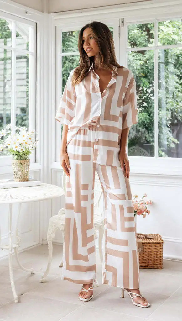 Elodie™ | Damer To-delt Sæt med Trendy Print og Bukser med Vide Ben