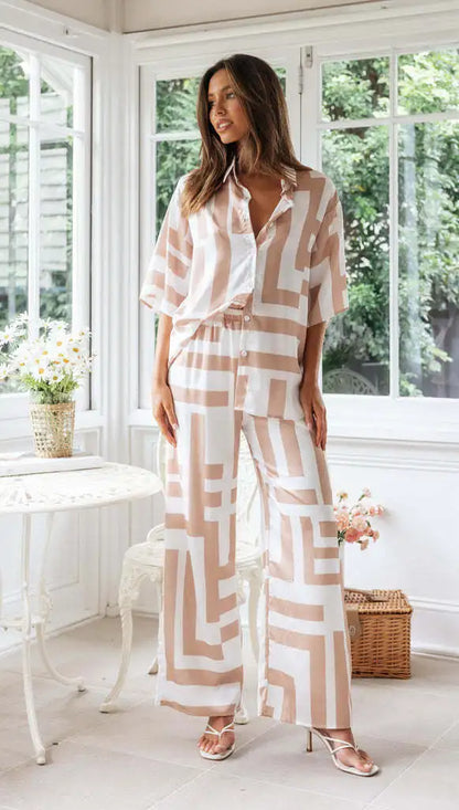 Elodie™ | Damer To-delt Sæt med Trendy Print og Bukser med Vide Ben