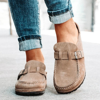 Marisol™ | Damer Ruskinds Slip-Ons  med Korksål og Justerbar Spænde | Træsko | Mokkasiner