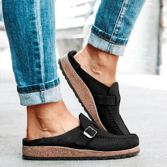 Marisol™ | Damer Ruskinds Slip-Ons  med Korksål og Justerbar Spænde | Træsko | Mokkasiner