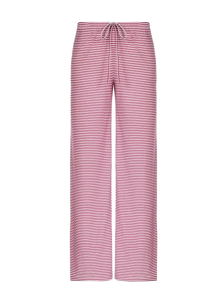 Maribel™ | Damer Blød Pyjamasbukser med Striber | Let, Løstsiddende Loungebukser med Elastisk Talje