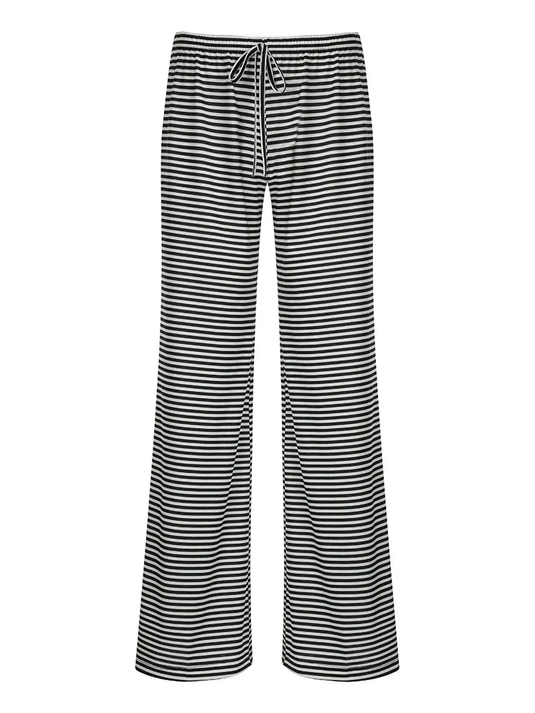 Maribel™ | Damer Blød Pyjamasbukser med Striber | Let, Løstsiddende Loungebukser med Elastisk Talje