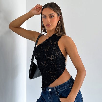 Elvira | One-Shoulder Blonde Top Damer Med Asymmetrisk Spidskant