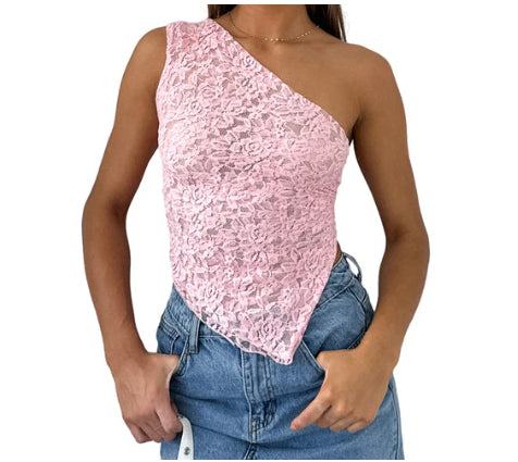 Elvira | One-Shoulder Blonde Top Damer Med Asymmetrisk Spidskant