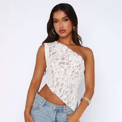 Elvira | One-Shoulder Blonde Top Damer Med Asymmetrisk Spidskant