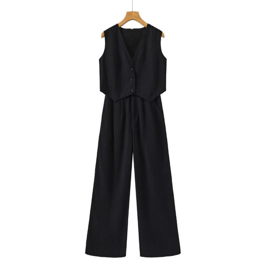 Elora™ | Damer Todelt Linnedragt med Vide Bukser og Vest | Casual Chic Co-Ord Sommersæt
