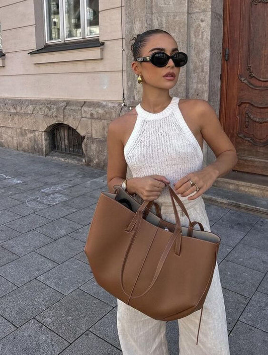 Alessandra | Luksus Læder Shopper Taske Cognac