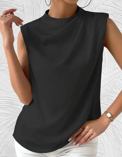 Maëlle™ | Satinærmeløs Top med Vandfaldsudskæring | Elegant Skinnende Bluse Uden Ærmer i Sort eller Off-White