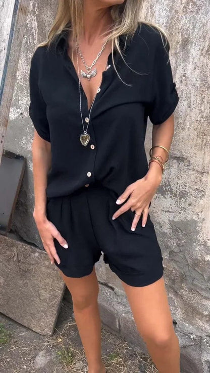 Fay™ | Damer Krølfrit Linned Sæt | Shorts Og Skjorte Med Åndbar Komfort