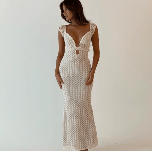 Marianne™ | Damer Hæklet Maxi Kjole | Elegant Sommerkjole med Åben Ryg & Raffineret Boho Stil