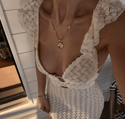 Marianne™ | Damer Hæklet Maxi Kjole | Elegant Sommerkjole med Åben Ryg & Raffineret Boho Stil