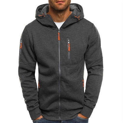 Rayan | Sporty Hoodie Med Lynlås Og Kontrasterende Lommer Herrer
