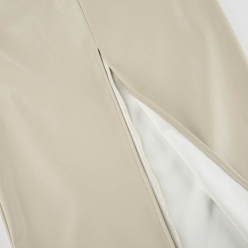 Soraya™ | Damer High-Waist Læder Maxi Nederdel med Slids | Lædernederdel med Tætsiddende Pasform