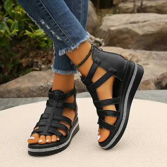Zanaria™ | Damer Gladiator Sandaler med Plateau | Rå Sommertøfler med Lukket Hæl og Lynlås Bagpå