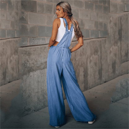 Mireya™ | Damer Denim Jumpsuit med Vide Ben | Boheme Jeans Overall med Justerbare Stropper og Afslappet Pasform