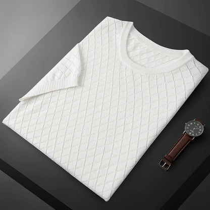 Ernesto™ | Herre Strikket Sommer T-shirt med Rudemønster og Åndbart Design | Luftig T-shirt