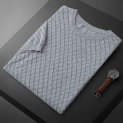 Ernesto™ | Herre Strikket Sommer T-shirt med Rudemønster og Åndbart Design | Luftig T-shirt