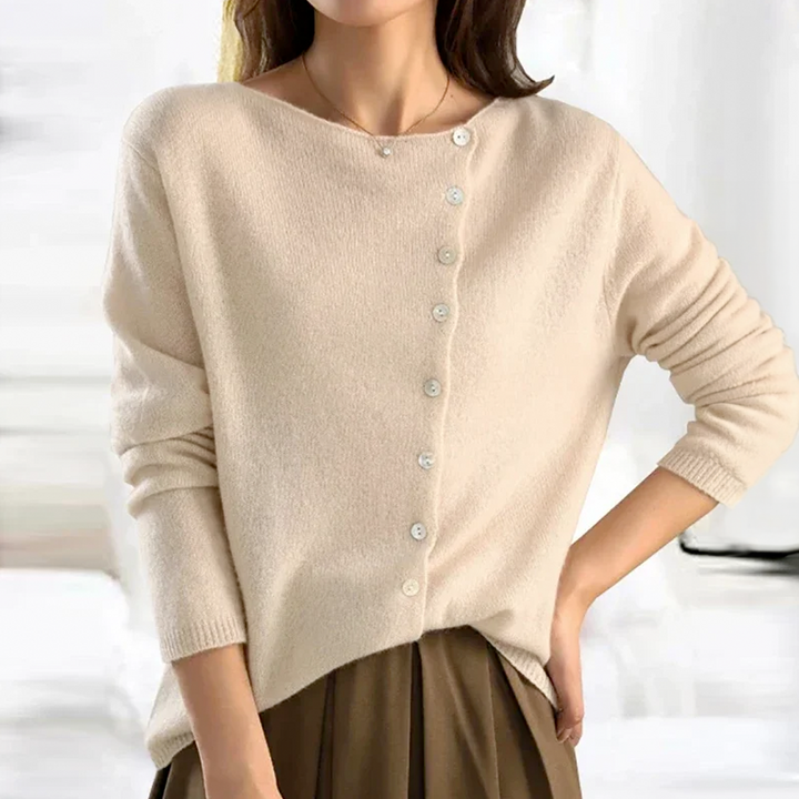 Kaya™ | Dame Luksus Cashmere Pullover med Asymmetriske Knapdetaljer til Hyggelig Elegance